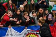 5 December 2023; Ruesha Littlejohn of Republic of Ireland with supporters after the UEFA Women's Nations League B match between Northern Ireland and Republic of Ireland at the National Football Stadium at Windsor Park in Belfast. Photo by Ramsey Cardy/Sportsfile