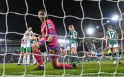 5 December 2023; Northern Ireland goalkeeper Maddison Harvey Clifford reacts after conceding her side's sixth goal, scored by Caitlin Hayes of Republic of Ireland, during the UEFA Women's Nations League B match between Northern Ireland and Republic of Ireland at the National Football Stadium at Windsor Park in Belfast. Photo by Stephen McCarthy/Sportsfile