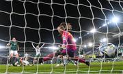 5 December 2023; Caitlin Hayes of Republic of Ireland scores her side's sixth goal during the UEFA Women's Nations League B match between Northern Ireland and Republic of Ireland at the National Football Stadium at Windsor Park in Belfast. Photo by Stephen McCarthy/Sportsfile