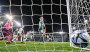 5 December 2023; Ruesha Littlejohn of Republic of Ireland celebrates her side's fifth goal, scored by Louise Quinn of Republic of Ireland, not pictured, during the UEFA Women's Nations League B match between Northern Ireland and Republic of Ireland at the National Football Stadium at Windsor Park in Belfast. Photo by Stephen McCarthy/Sportsfile
