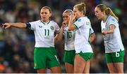 5 December 2023; Republic of Ireland players, from left, Katie McCabe, Denise O'Sullivan, Ruesha Littlejohn and Megan Connolly during the UEFA Women's Nations League B match between Northern Ireland and Republic of Ireland at the National Football Stadium at Windsor Park in Belfast. Photo by Ramsey Cardy/Sportsfile