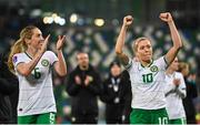5 December 2023; Megan Connolly, left, and Denise O'Sullivan of Republic of Ireland after the UEFA Women's Nations League B match between Northern Ireland and Republic of Ireland at the National Football Stadium at Windsor Park in Belfast. Photo by Ramsey Cardy/Sportsfile