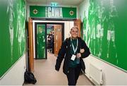 5 December 2023; Jessie Stapleton of Republic of Ireland arrives for the UEFA Women's Nations League B match between Northern Ireland and Republic of Ireland at the National Football Stadium at Windsor Park in Belfast. Photo by Stephen McCarthy/Sportsfile