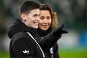 5 December 2023; Republic of Ireland equipment officer Jess Turner and performance psychologist Sarah Murray, rigth, before the UEFA Women's Nations League B match between Northern Ireland and Republic of Ireland at the National Football Stadium at Windsor Park in Belfast. Photo by Stephen McCarthy/Sportsfile