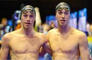 6 December 2023; Nathan Wiffen, left, and Daniel Wiffen of Ireland after the day two of the European Short Course Swimming Championships 2023 at the Aquatics Complex in Otopeni, Romania. Photo by Nikola Krstic/Sportsfile