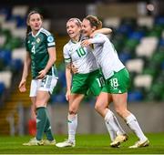 5 December 2023; Kyra Carusa of Republic of Ireland celebrates with Denise O'Sullivan, left, after scoring their side's third goal during the UEFA Women's Nations League B match between Northern Ireland and Republic of Ireland at the National Football Stadium at Windsor Park in Belfast. Photo by Stephen McCarthy/Sportsfile Photo by Stephen McCarthy/Sportsfile