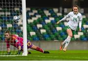 5 December 2023; Heather Payne of Republic of Ireland celebrates after scoring her side's second goal during the UEFA Women's Nations League B match between Northern Ireland and Republic of Ireland at the National Football Stadium at Windsor Park in Belfast. Photo by Stephen McCarthy/Sportsfile