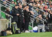 5 December 2023; Republic of Ireland interim head coach Eileen Gleeson with coaches Richie Fitzgibbon, left, and Colin Healy during the UEFA Women's Nations League B match between Northern Ireland and Republic of Ireland at the National Football Stadium at Windsor Park in Belfast. Photo by Stephen McCarthy/Sportsfile