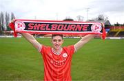 7 December 2023; Shelbourne FC new signing John Martin poses for a portrait at Tolka Park in Dublin. Photo by Tyler Miller/Sportsfile
