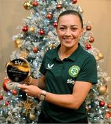 5 December 2023; Katie McCabe of Republic of Ireland with the Sky Player of the Match award after the UEFA Women's Nations League B match between Northern Ireland and Republic of Ireland at the National Football Stadium at Windsor Park in Belfast. Photo by Stephen McCarthy/Sportsfile