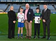 9 December 2023; Pictured is Allianz sponsorship executive Katie Bradley, James Hayden of Cumann na mBunscol, Religious and Education CRE Sean Doolin with Sean van der Lee of Belgrove NS and Matt Broderick of St Pius NS, Templeogue at the 2023 Allianz Cumann Na mBunscol Annual Football Awards at Croke Park in Dublin. Photo by Eóin Noonan/Sportsfile