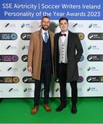 8 December 2023; Shelbourne goalkeeper Conor Kearns, left, and Derry City goalkeeper Brian Maher on arrival for the SSE Airtricity / Soccer Writers Ireland Awards 2023 at the Dublin Royal Convention Centre in Dublin. Photo by Stephen McCarthy/Sportsfile
