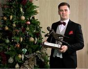 8 December 2023; Derry City goalkeeper Brian Maher with the Goalkeeper of the Year award during the SSE Airtricity / Soccer Writers Ireland Awards 2023 at the Dublin Royal Convention Centre in Dublin. Photo by Stephen McCarthy/Sportsfile