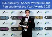 8 December 2023; Derry City goalkeeper Brian Maher with the Goalkeeper of the Year award during the SSE Airtricity / Soccer Writers Ireland Awards 2023 at the Dublin Royal Convention Centre in Dublin. Photo by Stephen McCarthy/Sportsfile