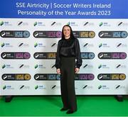 8 December 2023; Shamrock Rovers' Aine O'Gorman during the SSE Airtricity / Soccer Writers Ireland Awards 2023 at the Dublin Royal Convention Centre in Dublin. Photo by Stephen McCarthy/Sportsfile