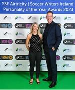8 December 2023; PFA Ireland's Simone Flannery and general secretary Stephen McGuinness on arrival for the SSE Airtricity / Soccer Writers Ireland Awards 2023 at the Dublin Royal Convention Centre in Dublin. Photo by Stephen McCarthy/Sportsfile