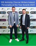 8 December 2023; Keith Treacy and Jamie Moore during the SSE Airtricity / Soccer Writers Ireland Awards 2023 at the Dublin Royal Convention Centre in Dublin. Photo by Stephen McCarthy/Sportsfile