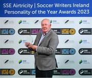 8 December 2023; Liam Brady with the International Achievement Award during the SSE Airtricity / Soccer Writers Ireland Awards 2023 at the Dublin Royal Convention Centre in Dublin. Photo by Stephen McCarthy/Sportsfile
