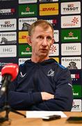 8 December 2023; Head coach Leo Cullen during a Leinster Rugby media conference at UCD in Dublin. Photo by Harry Murphy/Sportsfile