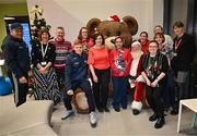 8 December 2023; Members of staff at Children’s Health Ireland with Dublin football manager Dessie Farrell, TV presenter Peter Finn, Dublin footballer Cian Murphy and Santa Claus during the turning on of the official Christmas Lights at Children’s Health Ireland at Connolly in Blanchardstown, Dublin. This Christmas, support can help give children & teenagers the very best chance in Children's Health Ireland at Crumlin, Temple Street, Tallaght & Connolly. Donations can be made at www.childrenshealth.ie. Photo by Harry Murphy/Sportsfile  *** Local Caption *** NOPRINTSALES