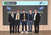 8 December 2023; Shamrock Rovers manager Stephen Bradley holding the Men’s Personality of the Year award with Shamrock Rovers colleagues, from left, kitman John Cregan, sporting director Stephen McPhail, assistant coach Glenn Cronin and U19 head coach Tony Cousins during the SSE Airtricity / Soccer Writers Ireland Awards 2023 at the Dublin Royal Convention Centre in Dublin. Photo by Stephen McCarthy/Sportsfile