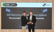 8 December 2023; Derry City goalkeeper Brian Maher with the Goalkeeper of the Year award and Liam Carroll, left, during the SSE Airtricity / Soccer Writers Ireland Awards 2023 at the Dublin Royal Convention Centre in Dublin. Photo by Stephen McCarthy/Sportsfile