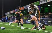 8 December 2023; Pablo Uberti of Bordeaux-Begles celebrates after scoring his side's sixth try during the Investec Champions Cup Pool 1 Round 1 match between Connacht and Bordeaux-Begles at The Sportsground in Galway. Photo by Seb Daly/Sportsfile