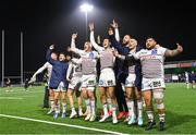 8 December 2023; Bordeaux-Begles players celebrate after their side's victory in the Investec Champions Cup Pool 1 Round 1 match between Connacht and Bordeaux-Begles at The Sportsground in Galway. Photo by Seb Daly/Sportsfile