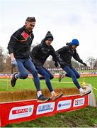 9 December 2023; Ireland athletes, from left, Cormac Dalton, Dean Casey and Niall Murphy during a course inspection and training session ahead of the SPAR European Cross Country Championships at Laeken Park in Brussels, Belgium. Photo by Sam Barnes/Sportsfile