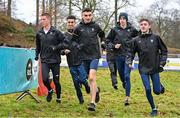 9 December 2023; Ireland athletes, from left, Michael Morgan, Abdel Laadjel, Keelan Kilrehill, Oisin Spillane and Matthew Lavery during a course inspection and training session ahead of the SPAR European Cross Country Championships at Laeken Park in Brussels, Belgium. Photo by Sam Barnes/Sportsfile