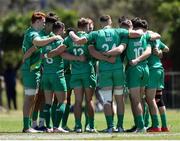 9 December 2023; Ireland players huddle before the Men's Pool A match between Ireland and USA during the HSBC SVNS Rugby Tournament at DHL Stadium in Cape Town, South Africa. Photo by Shaun Roy/Sportsfile