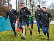 9 December 2023; Ireland athletes, from left, Michael Morgan, Abdel Laadjel, Keelan Kilrehill, Oisin Spillane and Matthew Lavery during a course inspection and training session ahead of the SPAR European Cross Country Championships at Laeken Park in Brussels, Belgium. Photo by Sam Barnes/Sportsfile