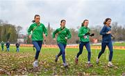 9 December 2023; Ireland athletes, from left, Danielle Donegan, Aoife Coffey, Aoife O'Cuill and Eimear Maher during a course inspection and training session ahead of the SPAR European Cross Country Championships at Laeken Park in Brussels, Belgium. Photo by Sam Barnes/Sportsfile