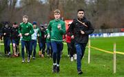 9 December 2023; Ireland athletes including Nick Griggs, centre left, and Abdel Laadjel during a course inspection and training session ahead of the SPAR European Cross Country Championships at Laeken Park in Brussels, Belgium. Photo by Sam Barnes/Sportsfile