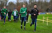 9 December 2023; Ireland athletes including Nick Griggs, centre left, and Abdel Laadjel during a course inspection and training session ahead of the SPAR European Cross Country Championships at Laeken Park in Brussels, Belgium. Photo by Sam Barnes/Sportsfile