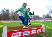 9 December 2023; Ireland athletes Ava O'Connor, left, and Roisin Flanagan during a course inspection and training session ahead of the SPAR European Cross Country Championships at Laeken Park in Brussels, Belgium. Photo by Sam Barnes/Sportsfile
