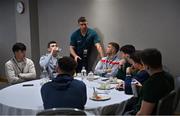 9 December 2023; GPA Player Welfare and Engagement Manager Colm Begley in conversation with players during the GPA Rookie Camp at the Crowne Plaza Hotel in Belfast. Photo by Ben McShane/Sportsfile