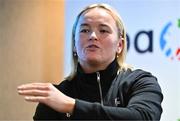 9 December 2023; Meath ladies footballer Vikki Wall addresses the audience during the GPA Rookie Camp at the Crowne Plaza Hotel in Belfast. Photo by Ben McShane/Sportsfile