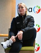 9 December 2023; Meath ladies footballer Vikki Wall addresses the audience during the GPA Rookie Camp at the Crowne Plaza Hotel in Belfast. Photo by Ben McShane/Sportsfile