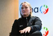 9 December 2023; Meath ladies footballer Vikki Wall addresses the audience during the GPA Rookie Camp at the Crowne Plaza Hotel in Belfast. Photo by Ben McShane/Sportsfile