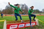 9 December 2023; Ireland athletes Danielle Donegan, left, and Aoife Coffey during a course inspection and training session ahead of the SPAR European Cross Country Championships at Laeken Park in Brussels, Belgium. Photo by Sam Barnes/Sportsfile