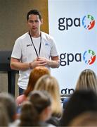 9 December 2023; Arron Graffin, GPA, addresses the audience during the GPA Rookie Camp at the Crowne Plaza Hotel in Belfast. Photo by Ben McShane/Sportsfile