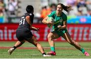 9 December 2023; Vicky Elmes Kinlan of Ireland in action against Mahina Paul of New Zealand during the Women's Pool B match between New Zealand and Ireland during the HSBC SVNS Rugby Tournament at DHL Stadium in Cape Town, South Africa. Photo by Shaun Roy/Sportsfile