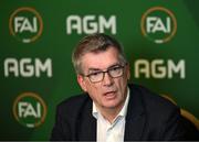 9 December 2023; Newly elected FAI chairperson Tony Keohane during the annual general meeting of the Football Association of Ireland at the Radisson Blu St. Helen's Hotel in Dublin. Photo by Stephen McCarthy/Sportsfile
