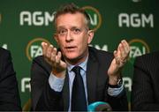 9 December 2023; FAI chief executive Jonathan Hill during a press conference following the annual general meeting of the Football Association of Ireland at the Radisson Blu St. Helen's Hotel in Dublin. Photo by Stephen McCarthy/Sportsfile