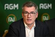 9 December 2023; Newly elected FAI chairperson Tony Keohane during the annual general meeting of the Football Association of Ireland at the Radisson Blu St. Helen's Hotel in Dublin. Photo by Stephen McCarthy/Sportsfile