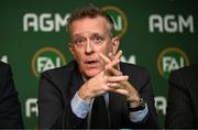 9 December 2023; FAI chief executive Jonathan Hill during a press conference following the annual general meeting of the Football Association of Ireland at the Radisson Blu St. Helen's Hotel in Dublin. Photo by Stephen McCarthy/Sportsfile