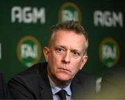 9 December 2023; FAI chief executive Jonathan Hill during a press conference following the annual general meeting of the Football Association of Ireland at the Radisson Blu St. Helen's Hotel in Dublin. Photo by Stephen McCarthy/Sportsfile