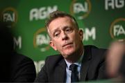 9 December 2023; FAI chief executive Jonathan Hill during a press conference following the annual general meeting of the Football Association of Ireland at the Radisson Blu St. Helen's Hotel in Dublin. Photo by Stephen McCarthy/Sportsfile