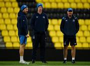 9 December 2023; Leinster coaches, from left, backs coach Andrew Goodman, head coach Leo Cullen and senior coach Jacques Nienaber during a Leinster Rugby captain's run at Stade Marcel Deflandre in La Rochelle, France.  Photo by Harry Murphy/Sportsfile